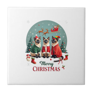 Feliz Natal Três Santa Elfo Rena Siamês C
