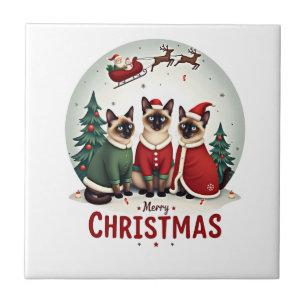 Feliz Natal Três Santa Elfo Rena Siamês C