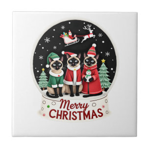 Feliz Natal Três Santa Elfo Rena Siamês C