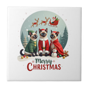 Feliz Natal Três Santa Elfo Rena Siamês C