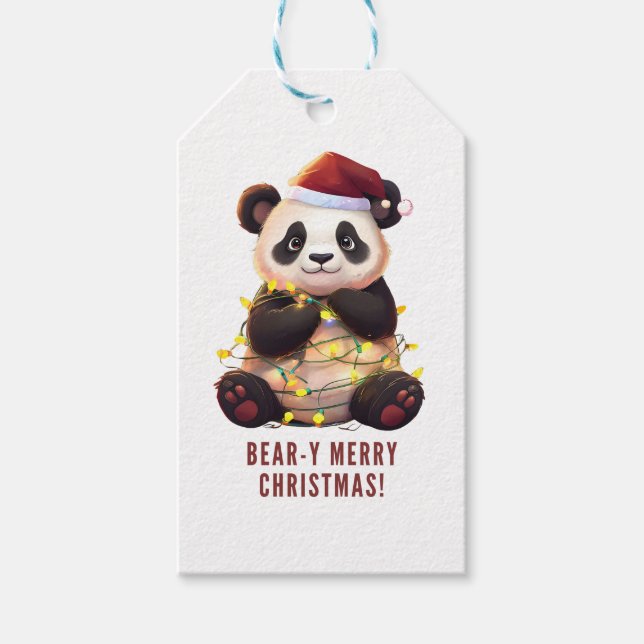 Feliz Natal Ursinho! Etiqueta de Presente do Panda (Frente)