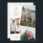 Feliz Natal Verde Deseja Três Cartões com fotos<br><div class="desc">Este clássico cartão de Natal verde e branco recebe o tratamento moderno com um gráfico simples e festivo e três das suas fotos favoritas num formato chic,  que se sobrepõe. Adicione texto ou mais fotos ao alegre backer vermelho para uma mensagem totalmente personalizada de aplauso.</div>