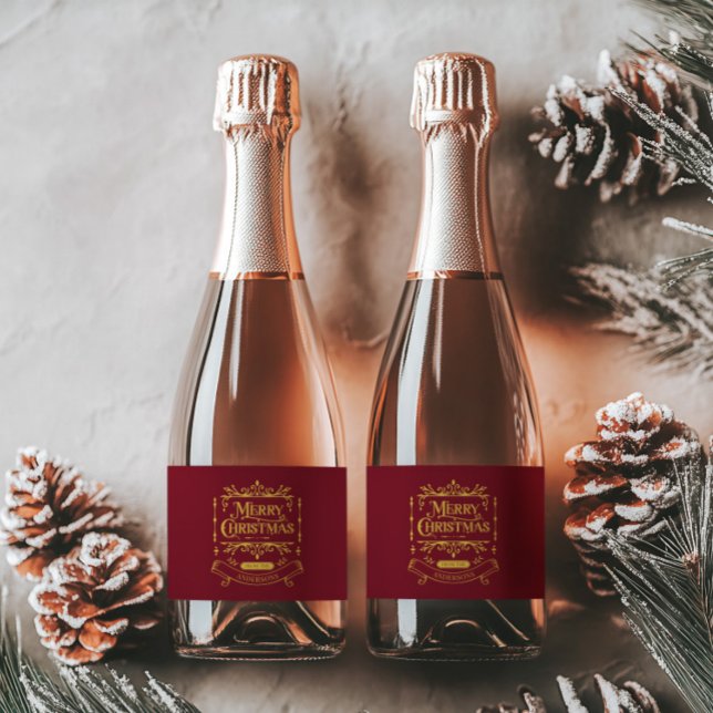 Feliz Natal Vermelho Clássico (Merry Christmas Classic Red Sparkling Wine Label)