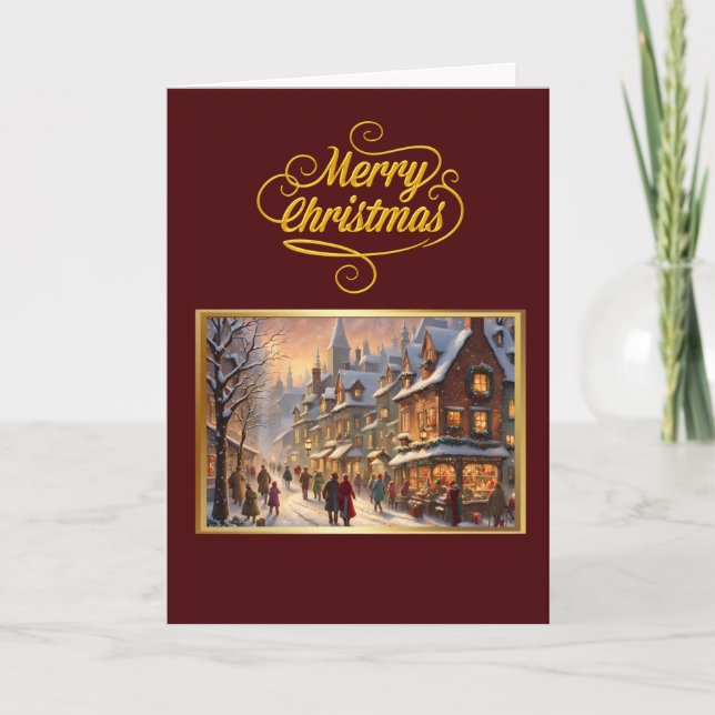 Feliz Natal Vintage com Cartão de Cidade Nevada (Frente)