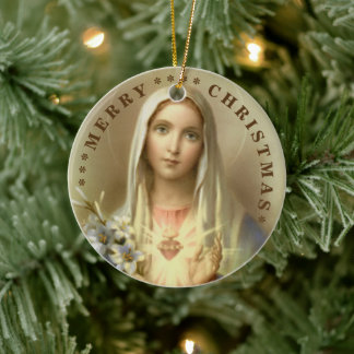 Feliz Natal | Virgem Maria | Enfeite de Cerâmica