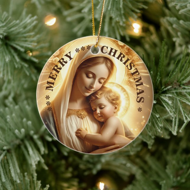 Feliz Natal | Virgem Maria | Enfeite de Cerâmica (Árvore)