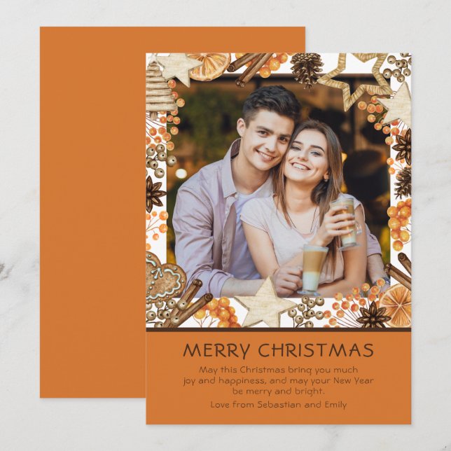 Feliz Natal Watercolor Foto Floral de inverno (Frente/Verso)