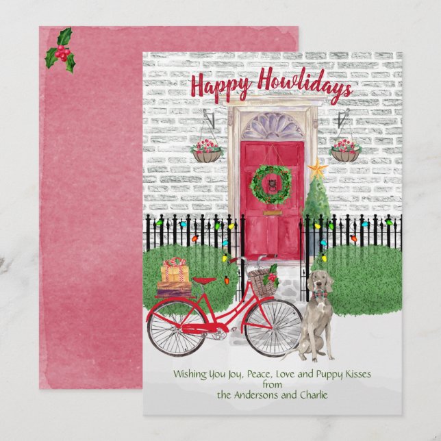 Feliz Natal Weimaraner Bicicleta Porta Vermelha (Frente/Verso)