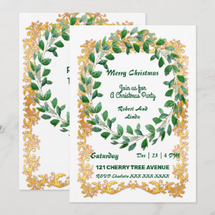 Feliz Natal Wreath Dourado Frame Convite de festas