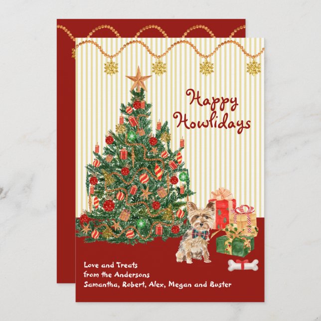 Feliz Natal Yorkshire Terrier Cartão de Natal (Frente/Verso)