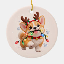 Feliz Natalzinho Enfeite de Cerâmica de Corgi Fofo