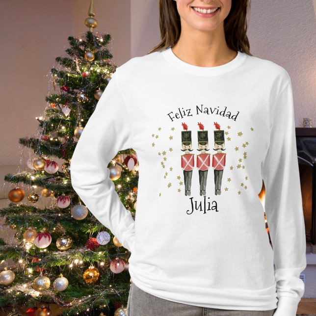 Feliz Navidad Camisa de Natal Feminina Com Nome (Feliz Navidad Ladies Christmas Shirt With Name)