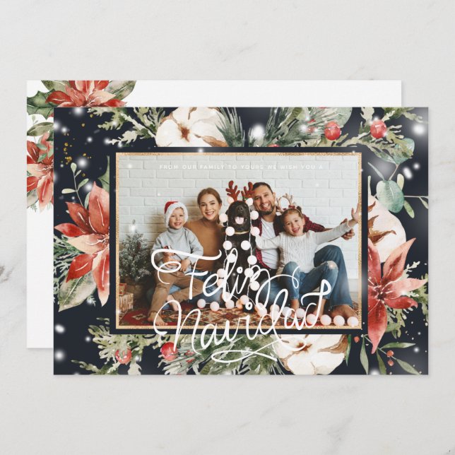 Feliz Navidad | Cartão com fotos de Poinsettia de  (Frente/Verso)