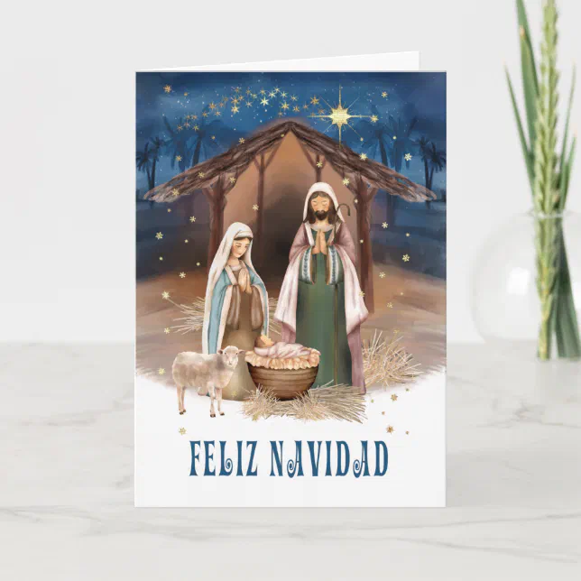 Feliz Navidad. Cartões de cena de natividade em es | Zazzle Brasil