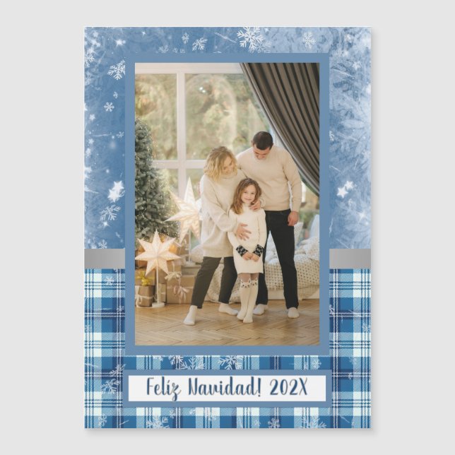 Feliz Navidad Elegante Azul Tarjeta de Iman (Frente)