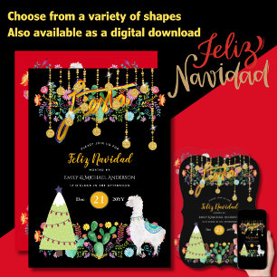 Feliz Navidad Fiesta Convite Folk Flowers Llama