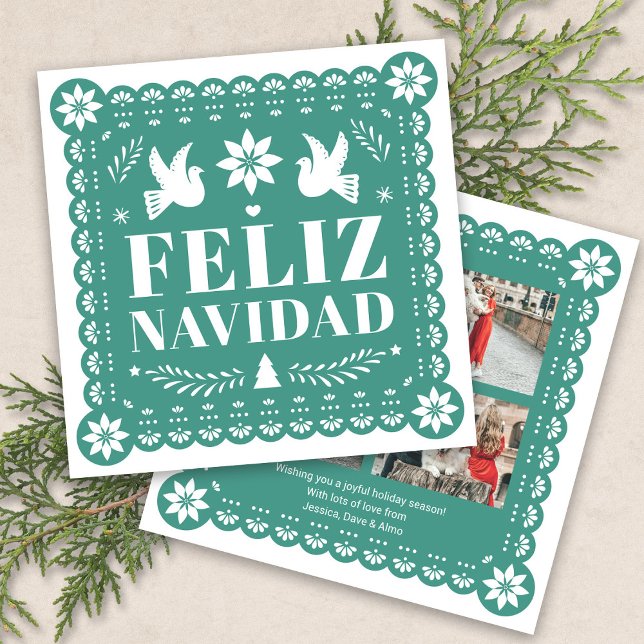 Feliz Navidad Papel Picado Cartão de Natal (Feliz Navidad Papel Picado Photo Christmas Card by Fiesta Valley Print)