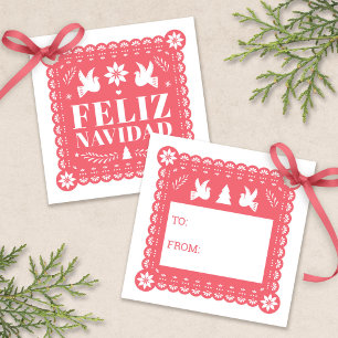 Feliz Navidad Papel Picado - Etiqueta de presentes