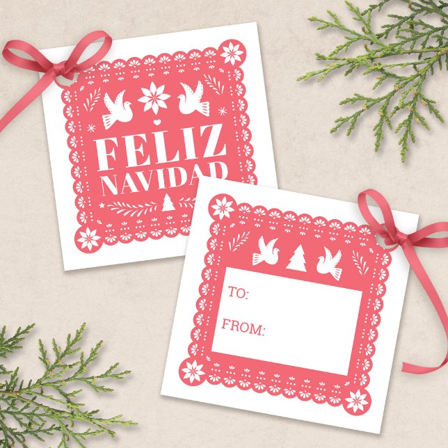 Feliz Navidad Papel Picado - Etiqueta de presentes (Feliz Navidad Papel Picado Gift Tag by Fiesta Valley Print)
