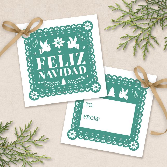 Feliz Navidad Papel Picado - Etiqueta de presentes (Feliz Navidad Papel Picado Gift Tag by Fiesta Valley Print)