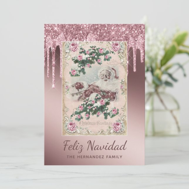 Feliz Navidad Rosa Dourado Glitter Drivers Natal (Em pé/Frente)