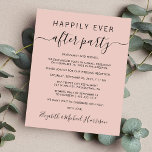 Feliz Nunca Após Convite À Recepção de casamento<br><div class="desc">Lança rosa-rosa com orçamento favorável ou anúncio privado de casamento e recepção de casamento ou convite de festas de celebração. A frente apresenta "Felizmente Sempre Depois da Festa" em uma simples tipografia e um roteiro de tendências com traços, e você pode personalizar sua mensagem e convite com mais detalhes e...</div>