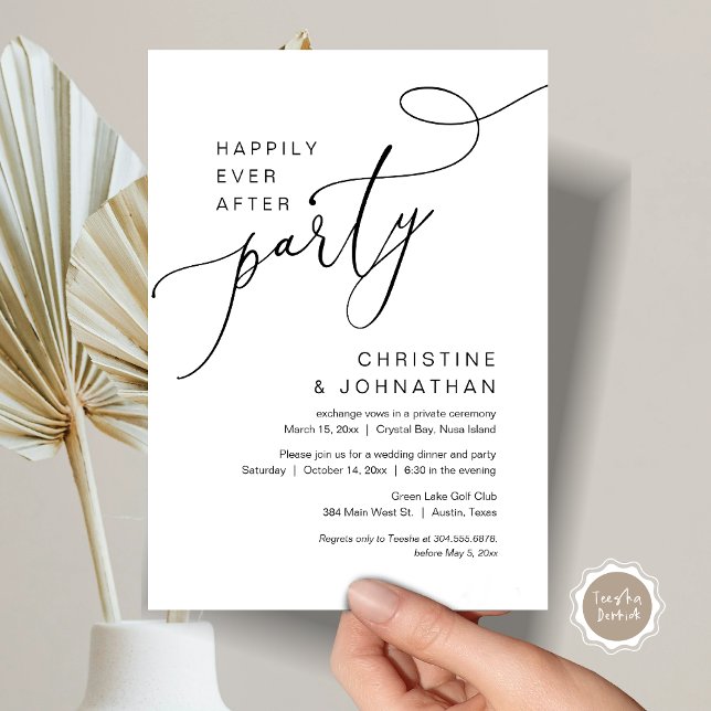 Feliz Nunca Depois Do Convite Do Partido Do Elopem (Happily Ever After Wedding Elopement Party Invitation Card, Printed and Digital File in Black White.)