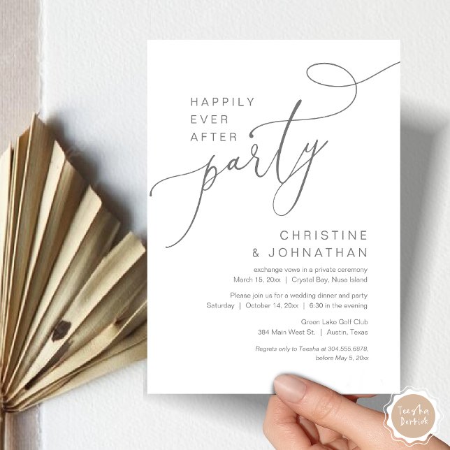 Feliz Nunca Depois Do Convite Do Partido Do Elopem (Happily Ever After Party, Wedding Elopement Brunch, Dinner or Lunch Invitation Card in Dark Grey)