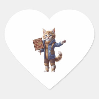 Feliz Outono para Todos Kitten Coração Etiqueta