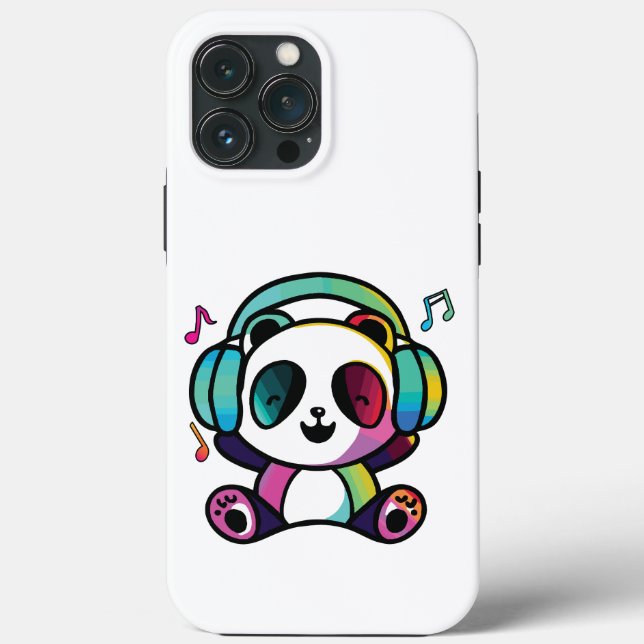Feliz Panda com fones de ouvido ouvindo música. (Verso)