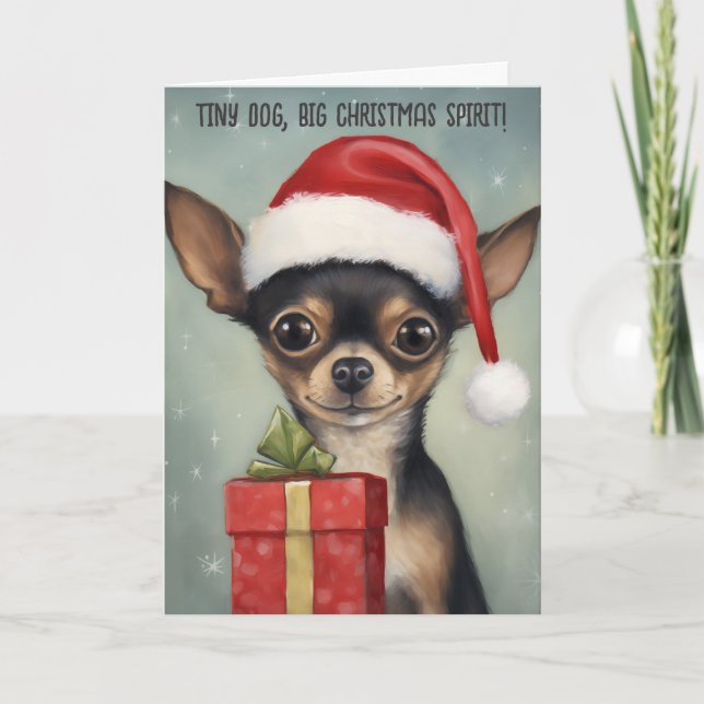 Feliz Papai noel Chihuahua com Cartão de Natal par (Frente)