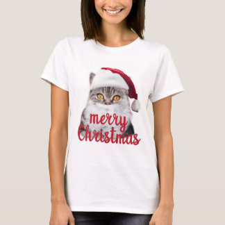 feliz papai noel de natal camisa de gato para mulh