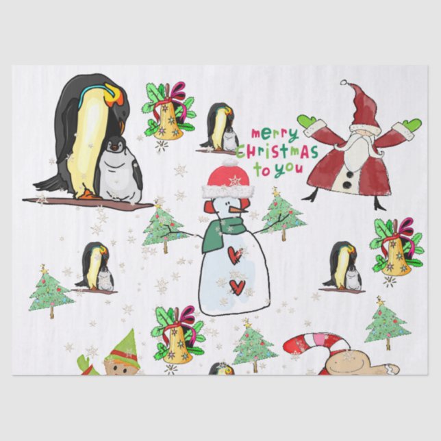 Feliz Papel Tecidual de Natal Snowman Penguin (Frente )