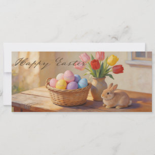 Feliz Páscoa com Ovos Coloridos e Tulipas