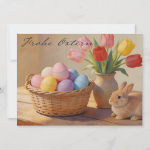 Feliz Páscoa com ovos coloridos e tulipas
