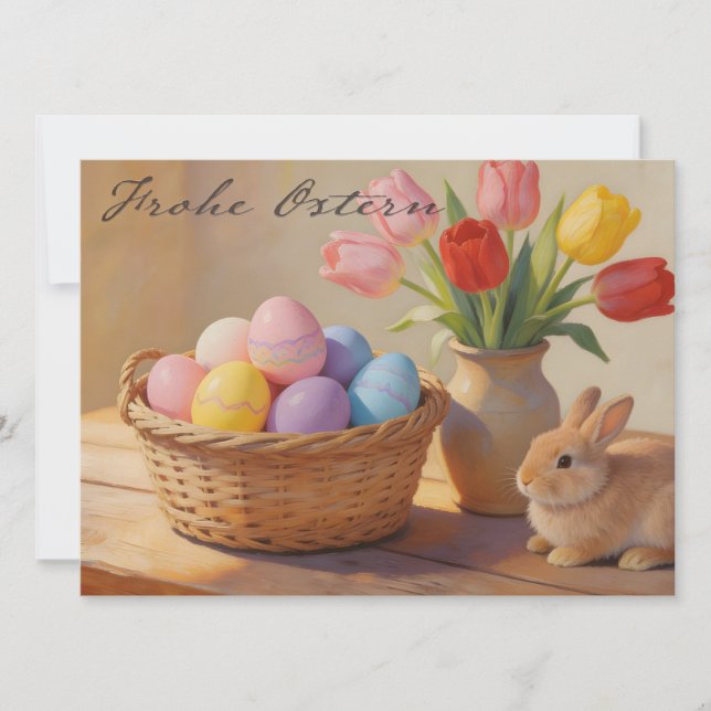 Feliz Páscoa com ovos coloridos e tulipas (Frente)