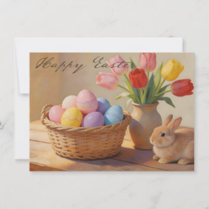 Feliz Páscoa com Ovos Coloridos e Tulipas