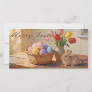 Feliz Páscoa com Ovos Coloridos e Tulipas