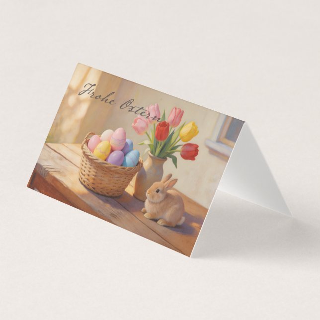 Feliz Páscoa com ovos coloridos e tulipas (Frente)