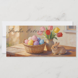 Feliz Páscoa com ovos coloridos e tulipas