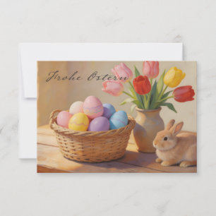 Feliz Páscoa com ovos coloridos e tulipas