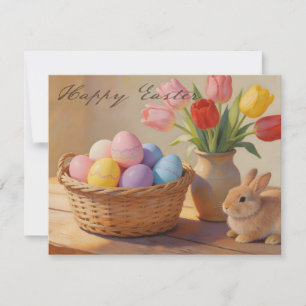 Feliz Páscoa com Ovos Coloridos e Tulipas