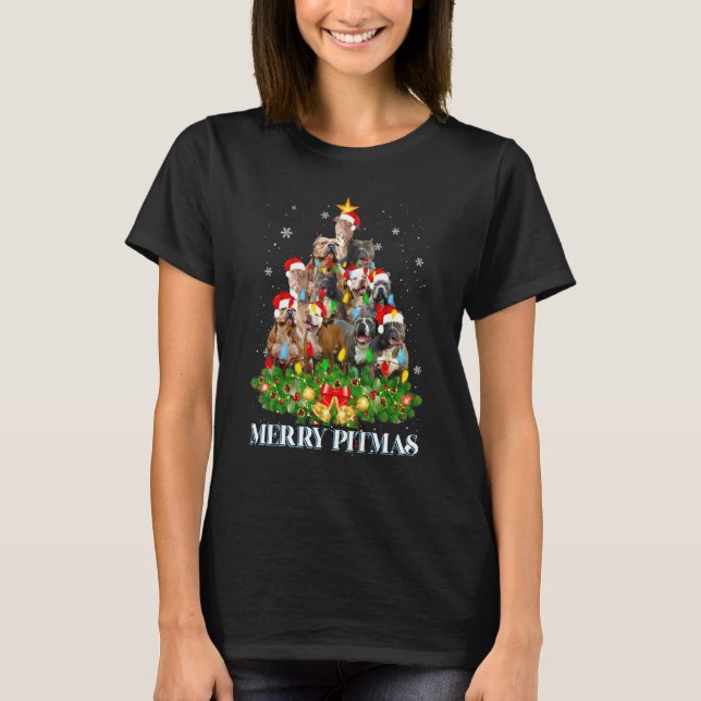 Feliz Pitmas Pitbull Cão Suéter Feio de Natal Tr (Frente)