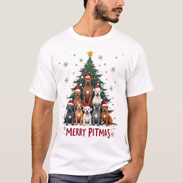 Feliz Pitmas Pitbull Cão Suéter Feio de Natal Tr (Frente)