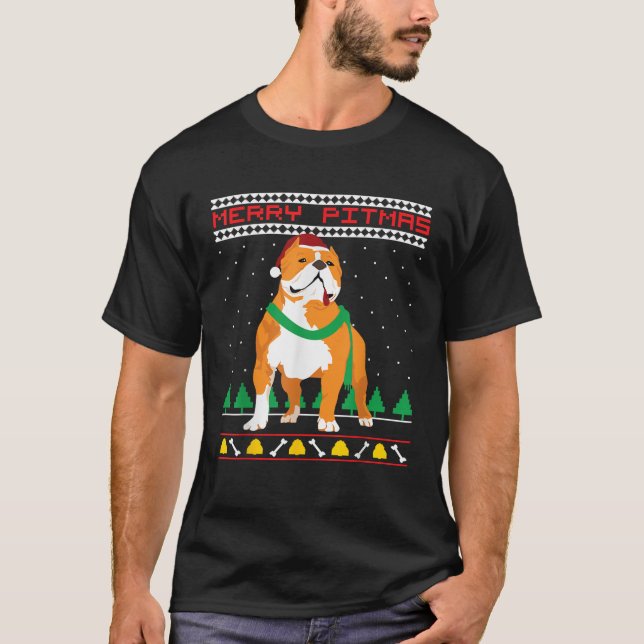 Feliz Pitmas Pitbull Papai Noel Cachorro Suéter de (Frente)