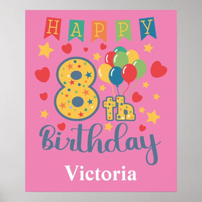Feliz Poster de aniversário do 8º aniversário (Frente)