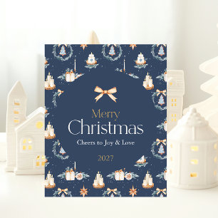 Feliz Poster de Natal com Arco Dourado de Aquarela