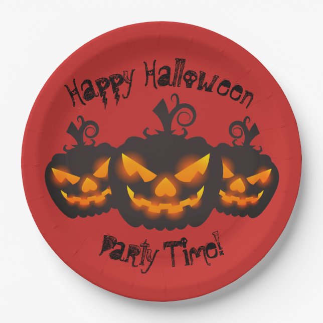 Feliz prato de papel de Mau de Halloween (Frente)