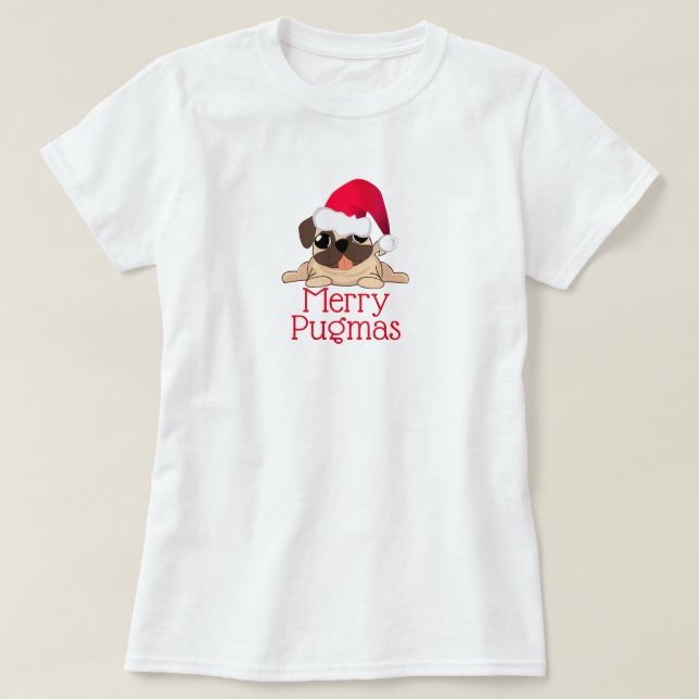 Feliz Pugmas Camisa básica de mulher (Frente do Design)