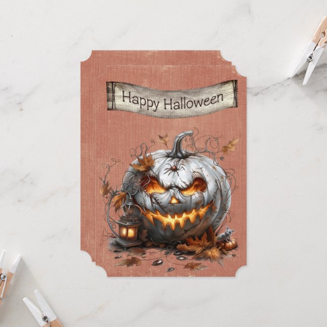 Feliz Pumpkin Branco da Fiery Fiery Halloween (Frente/Verso In Situ)